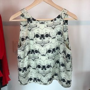 LF Pale Green Skull Open Back Top